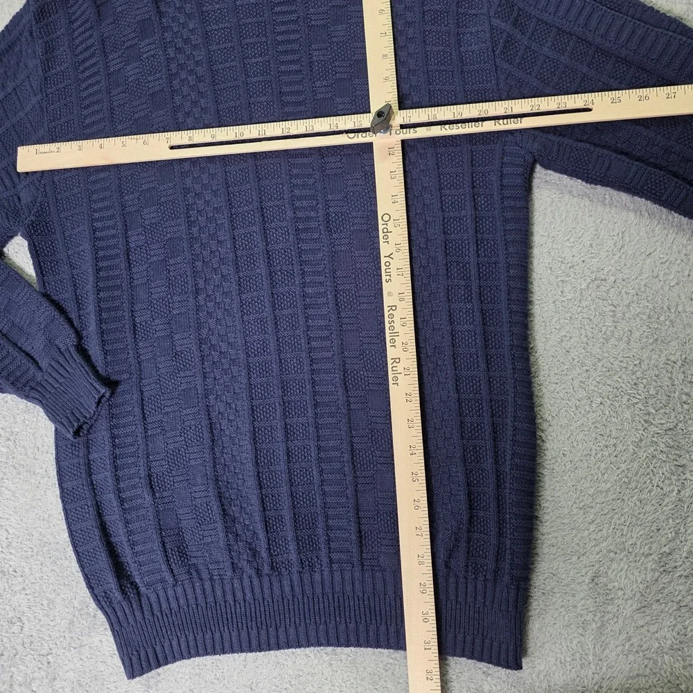 Towncraft Mens Large Tall Sweater Navy Blue Cotton Cable Knit Crewneck USA Made